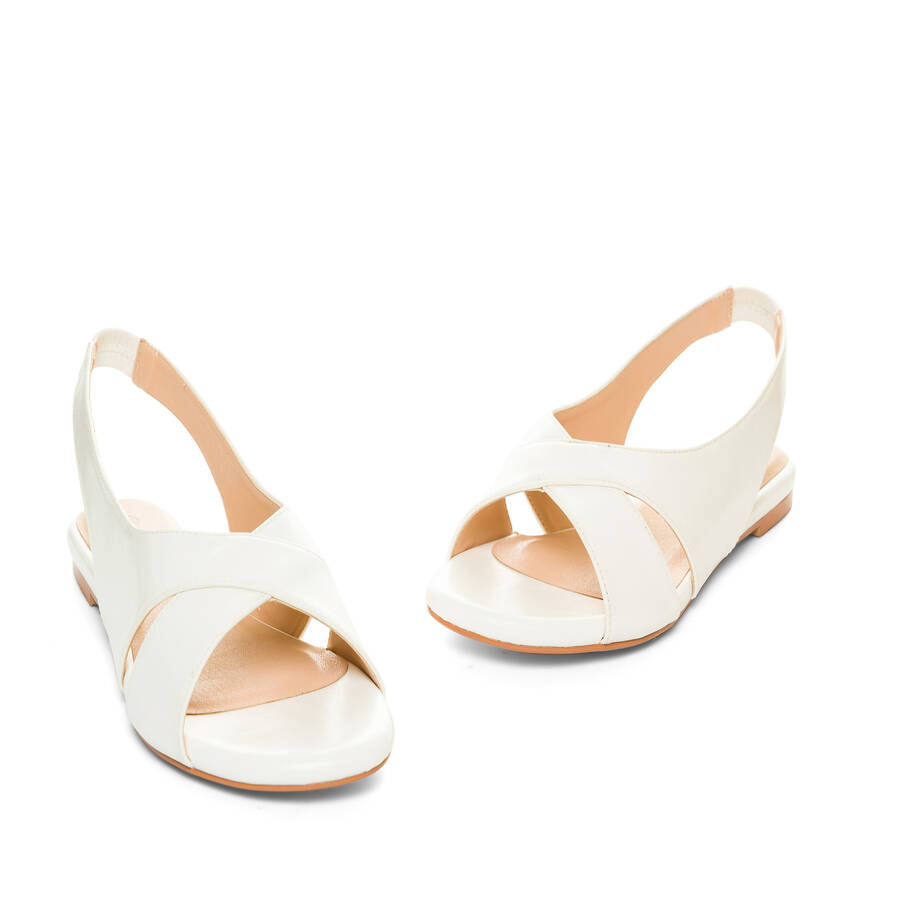 White faux leather flat sandals 