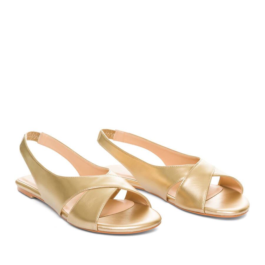 Gold faux leather flat sandals 