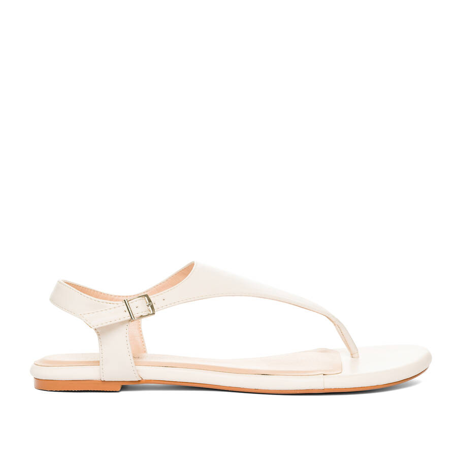 Off-white faux leather flat sandals 