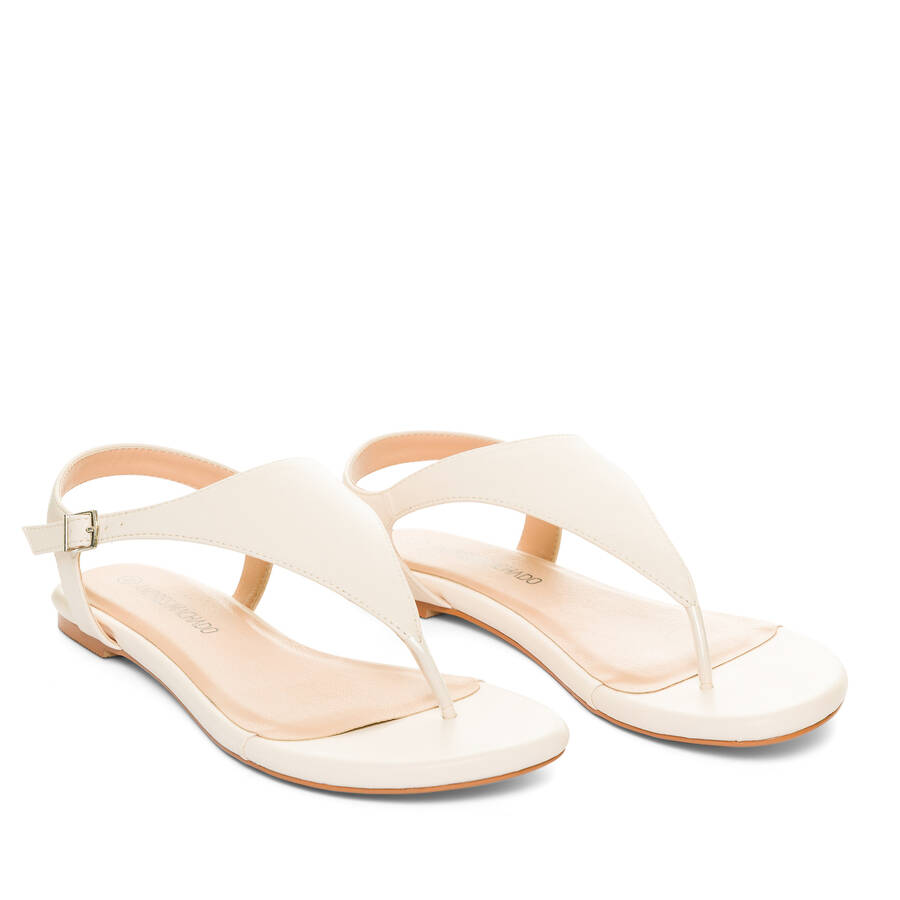 Off-white faux leather flat sandals 