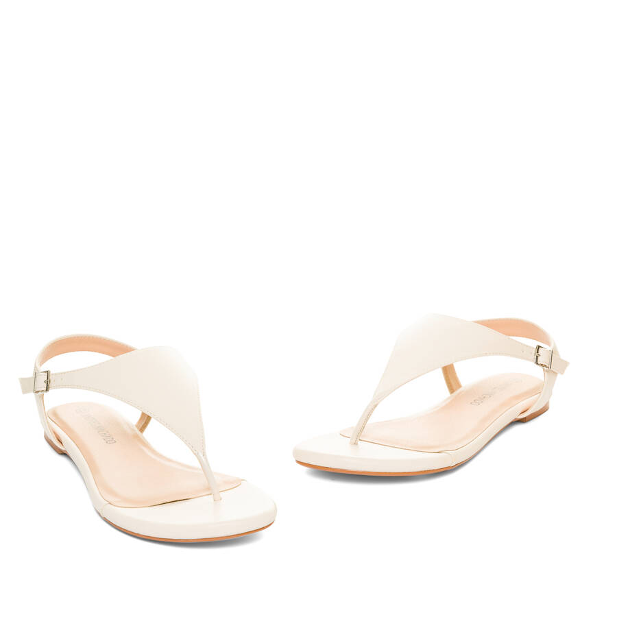 Off-white faux leather flat sandals 