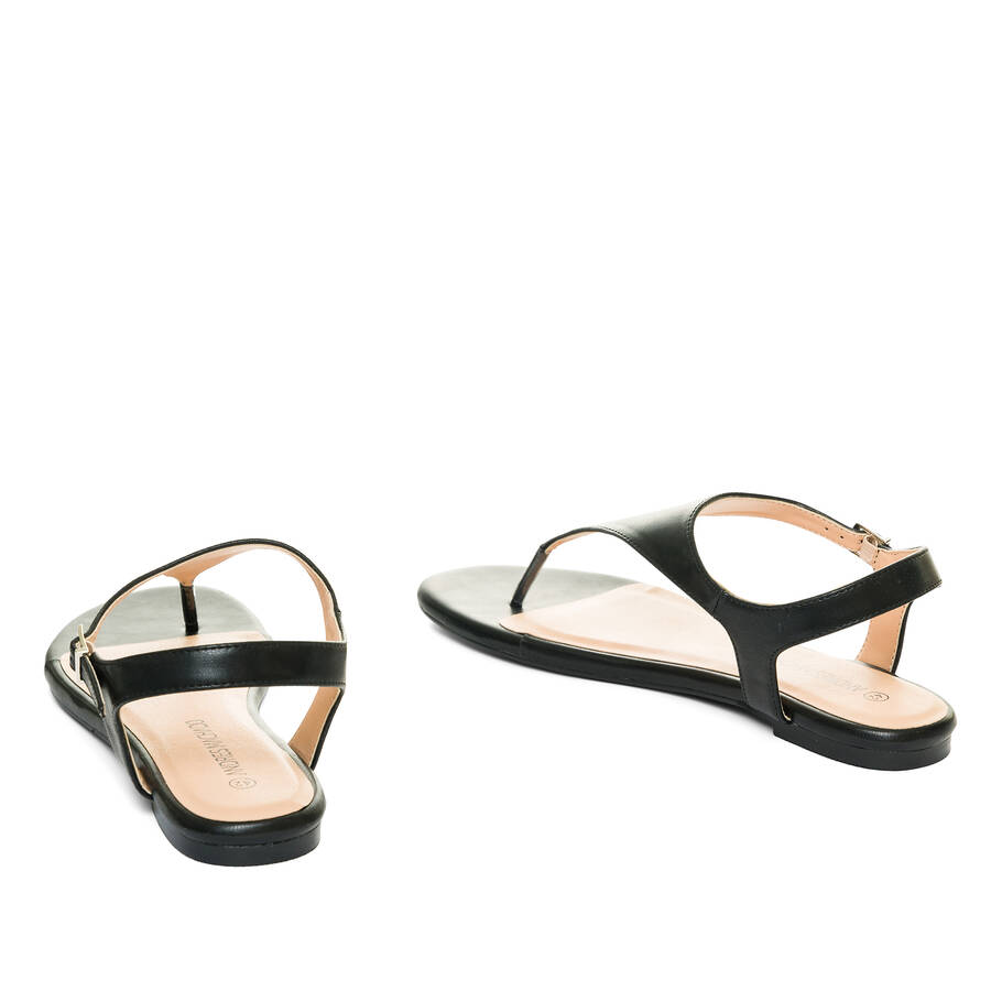 Black faux leather flat sandals 