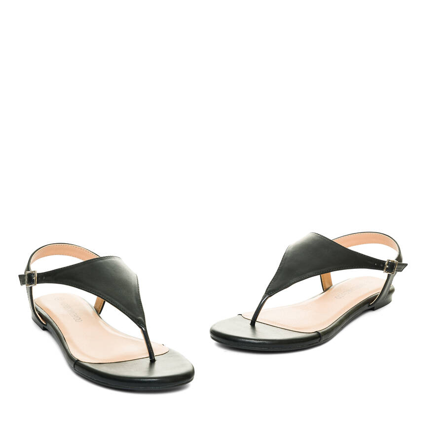 Black faux leather flat sandals 