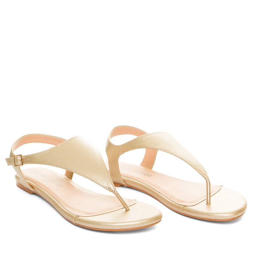 Gold faux leather flat sandals 