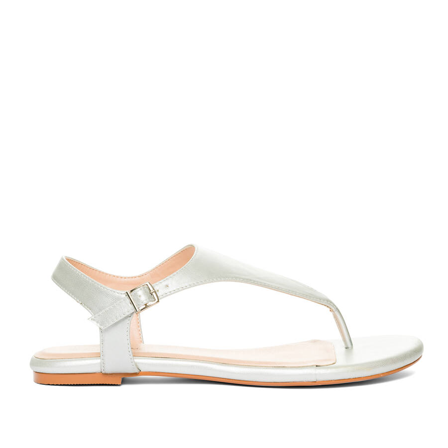 Silver faux leather flat sandals 