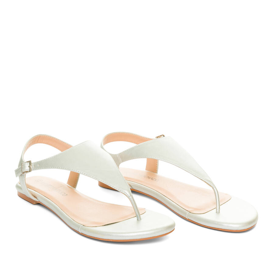 Silver faux leather flat sandals 