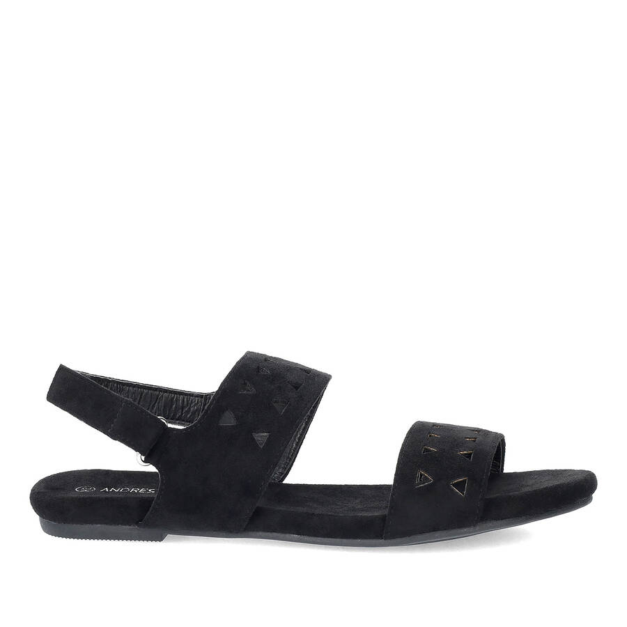 Black faux suede flat sandals 