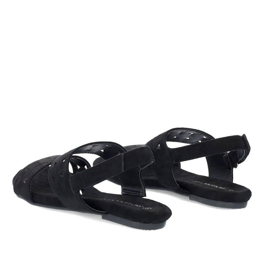 Black faux suede flat sandals 