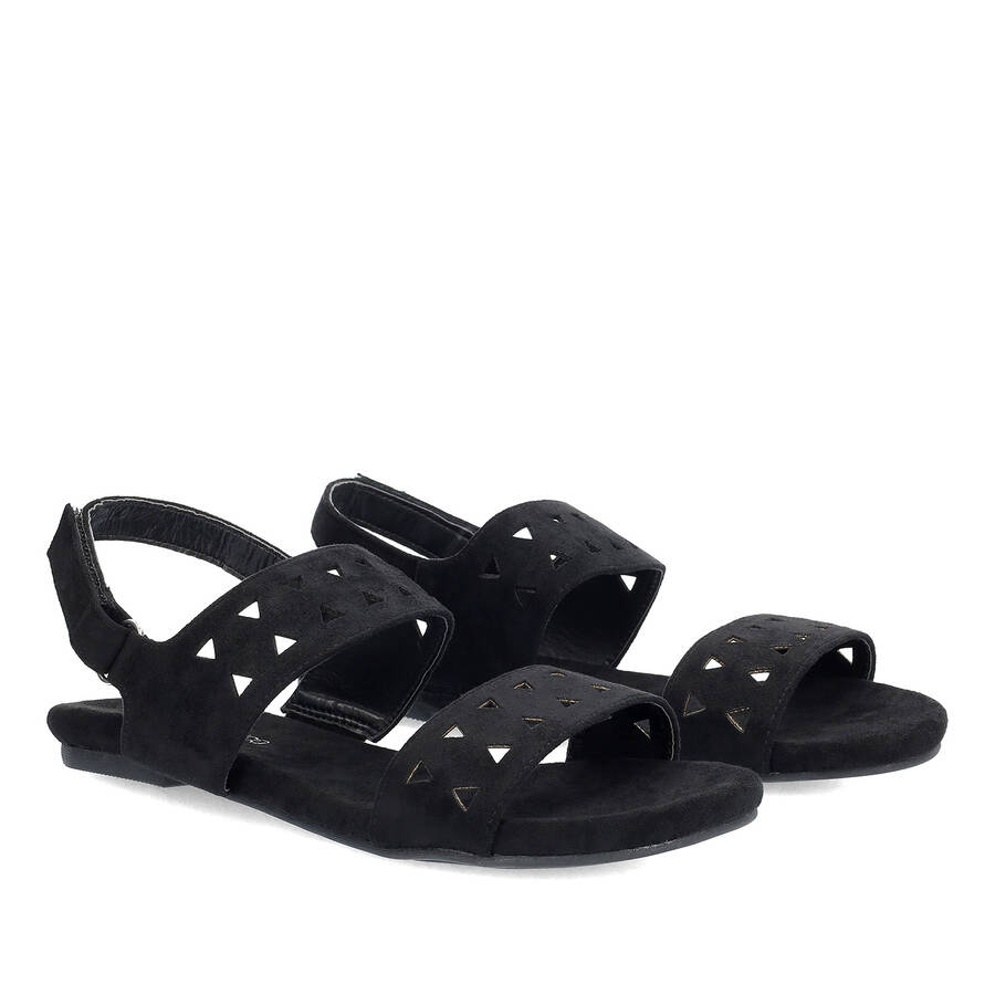 Black faux suede flat sandals 