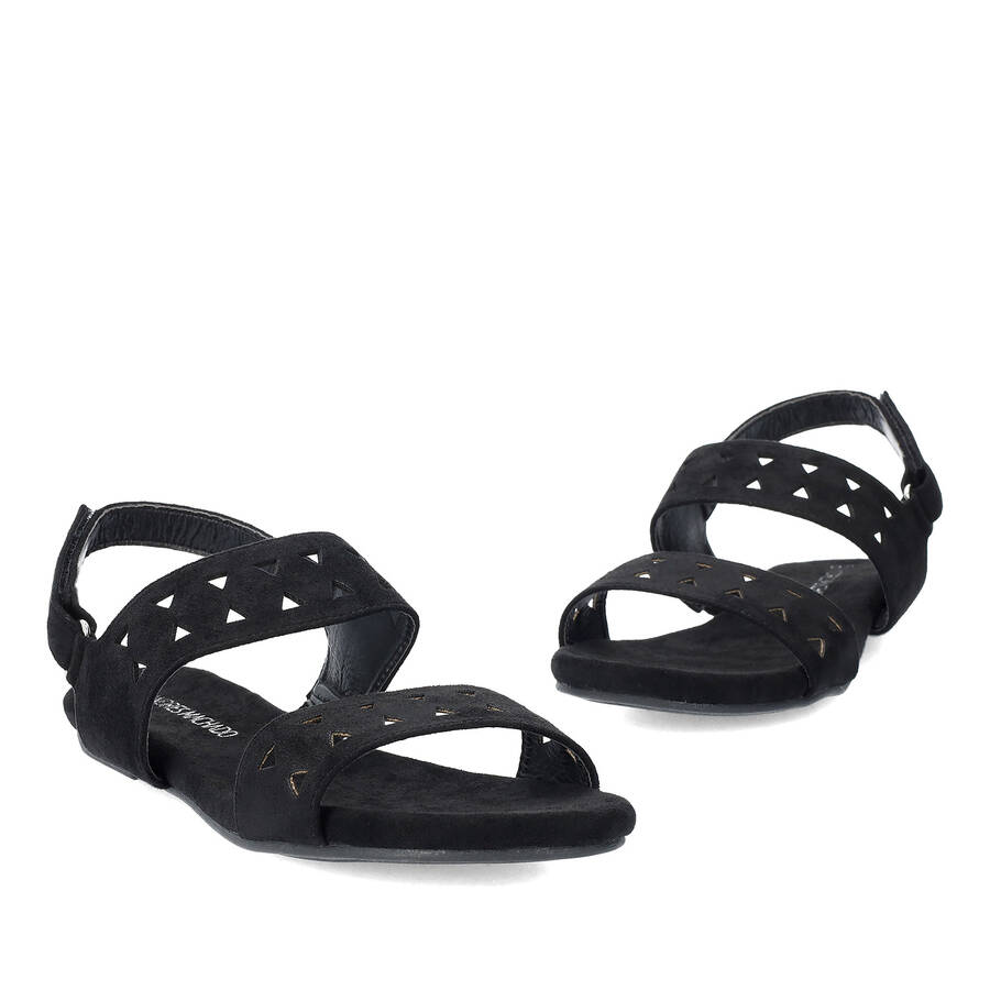 Black faux suede flat sandals 