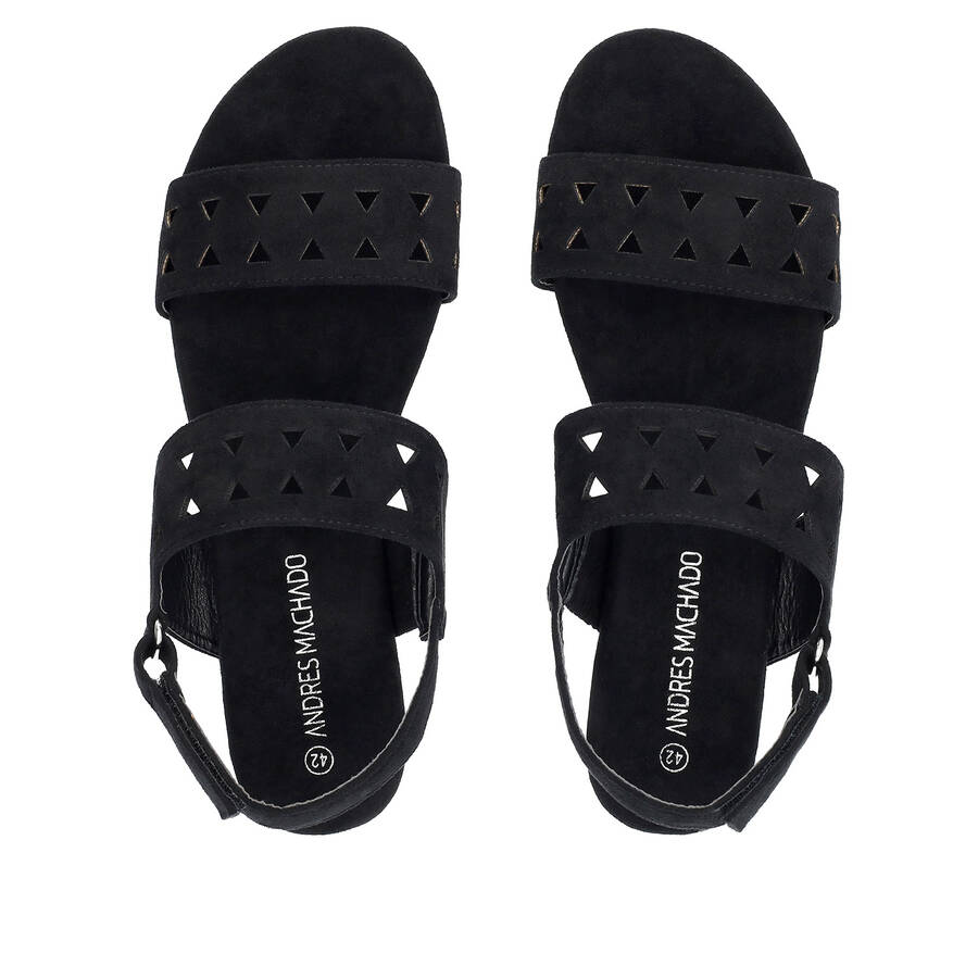 Black faux suede flat sandals 