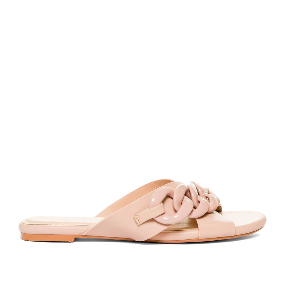 Nude faux leather flat sandals 