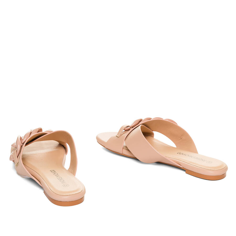 Nude faux leather flat sandals 