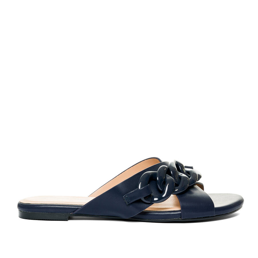 Navy faux leather flat sandals 