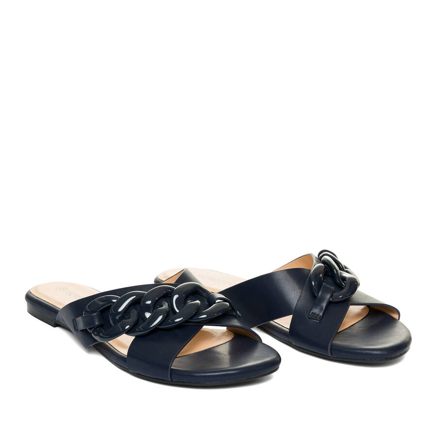 Navy faux leather flat sandals 