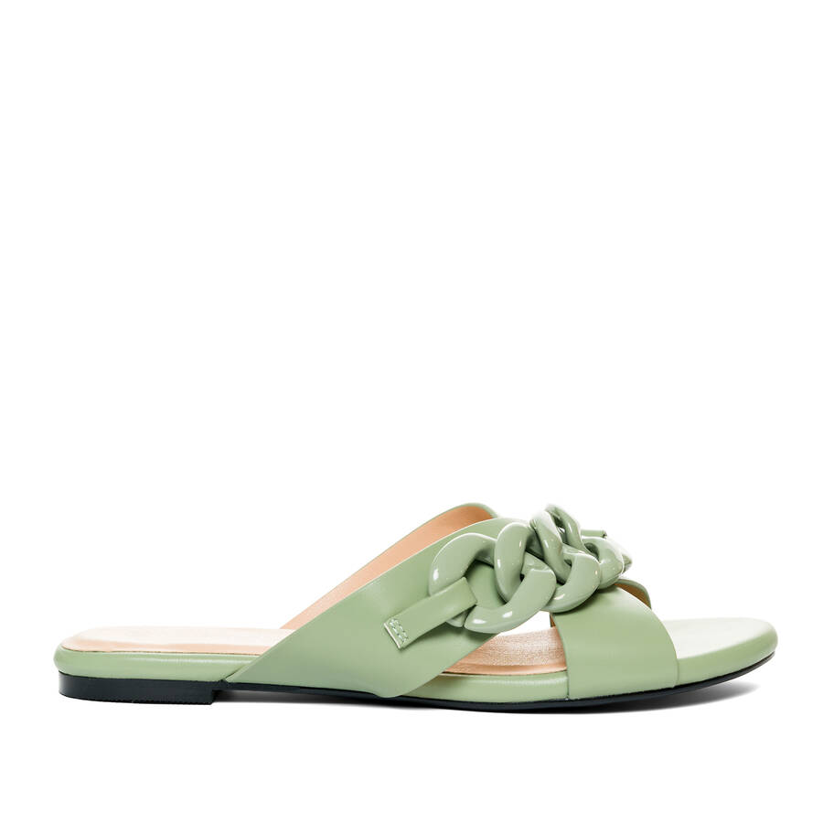 Sage faux leather flat sandals 