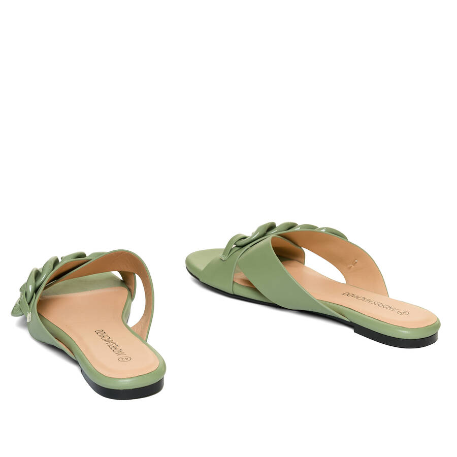 Sage faux leather flat sandals 