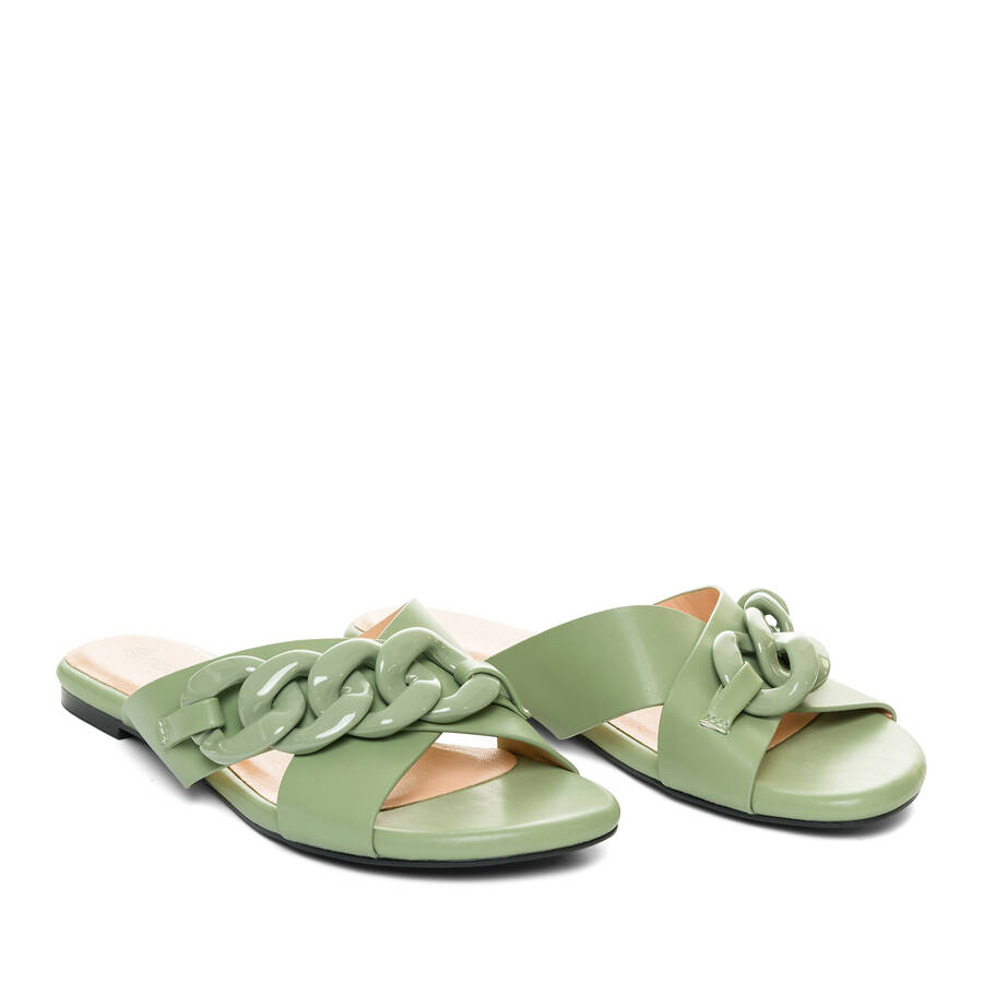 Sage faux leather flat sandals 