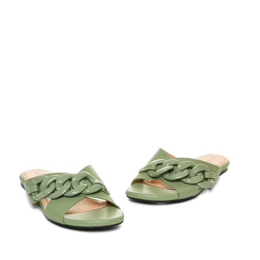 Sage faux leather flat sandals 