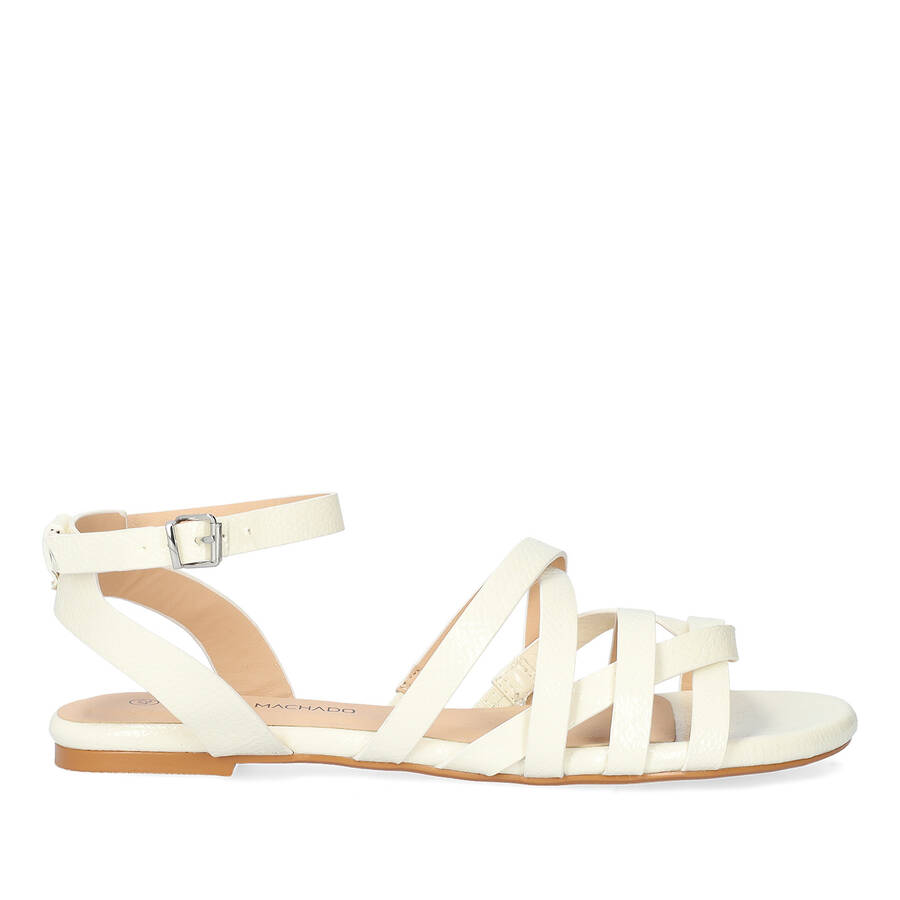 White embossed faux leather sandals 