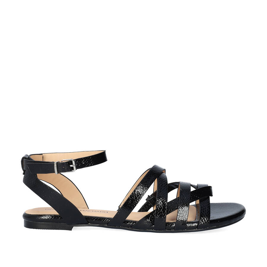 Black embossed faux leather sandals 