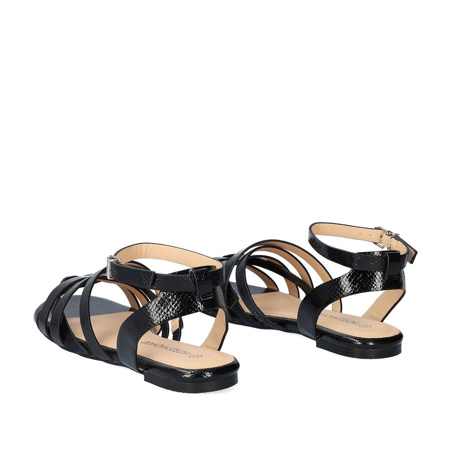 Black embossed faux leather sandals 