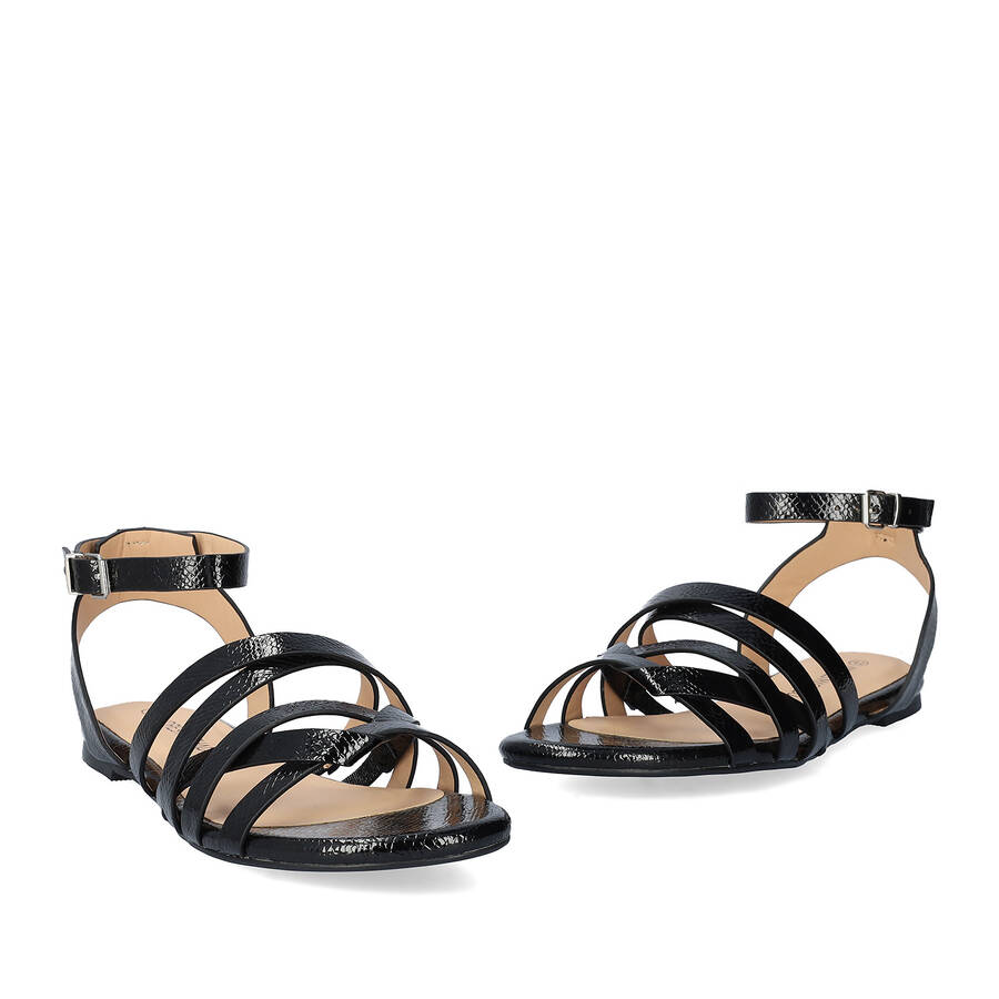 Black embossed faux leather sandals 