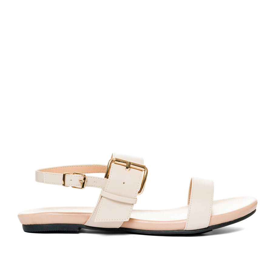 Off-white faux leather flat sandals 