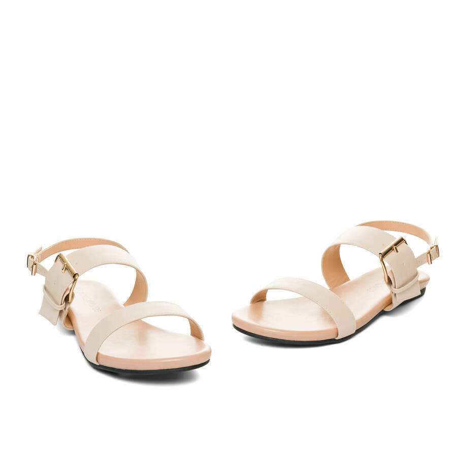 Off-white faux leather flat sandals 