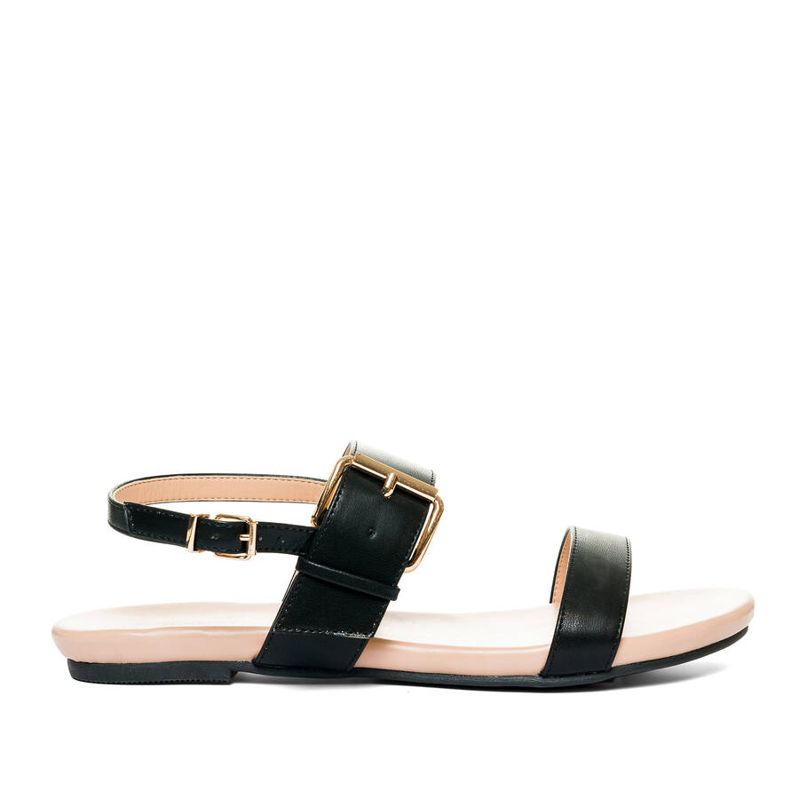 Black faux leather flat sandals 