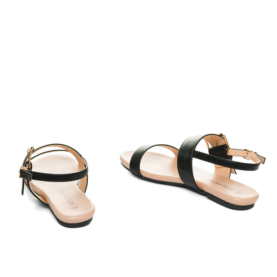 Black faux leather flat sandals 