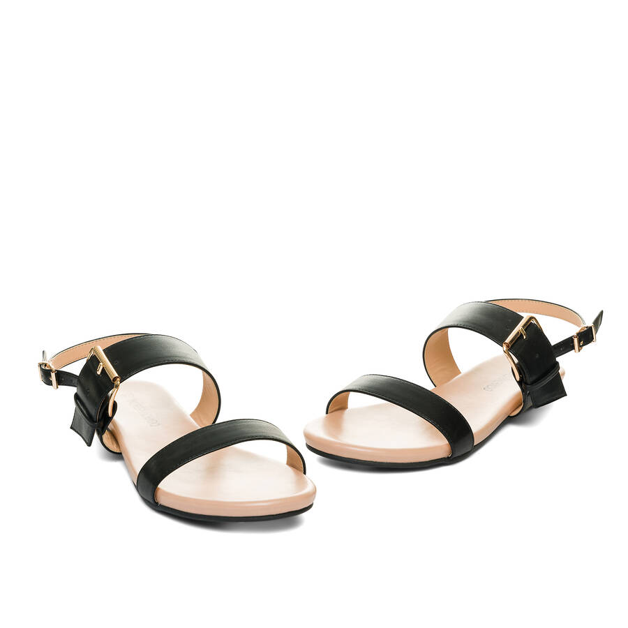 Black faux leather flat sandals 