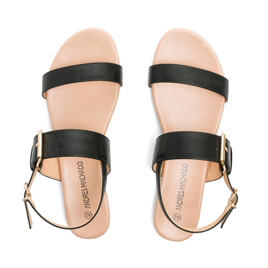 Black faux leather flat sandals 