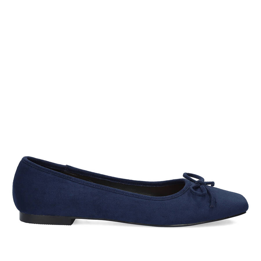 Ballerinas aus Velourlederimitat in Marineblau mit Schleifchen 