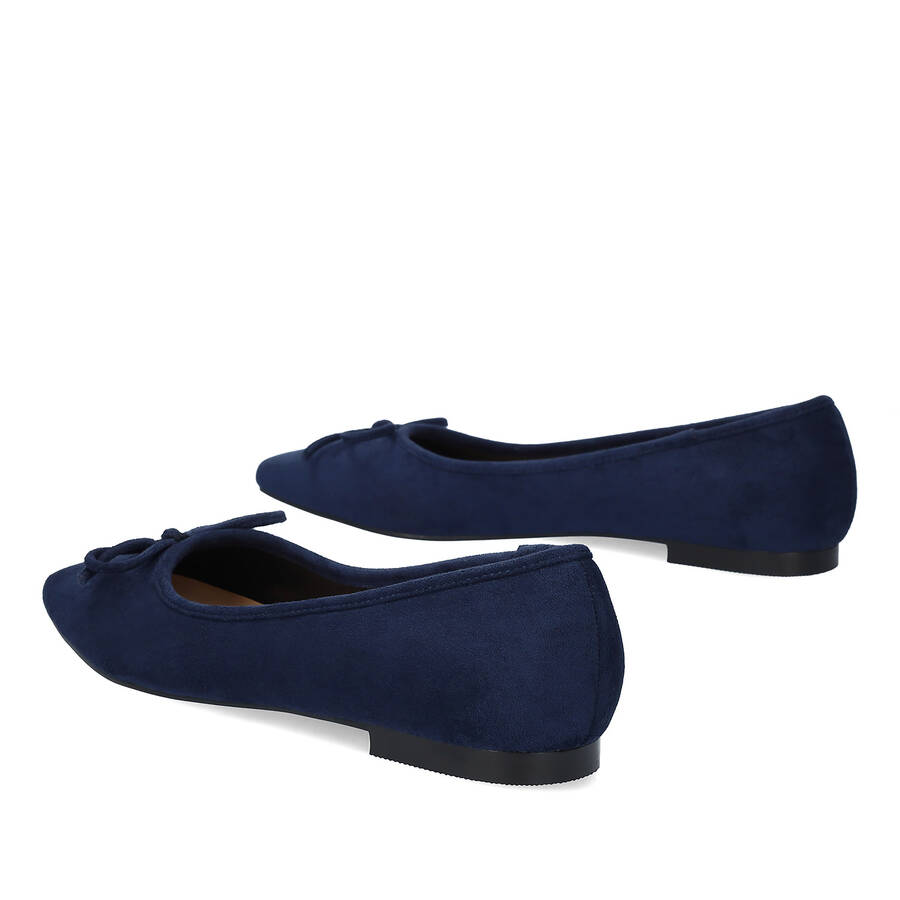 Ballerinas aus Velourlederimitat in Marineblau mit Schleifchen 