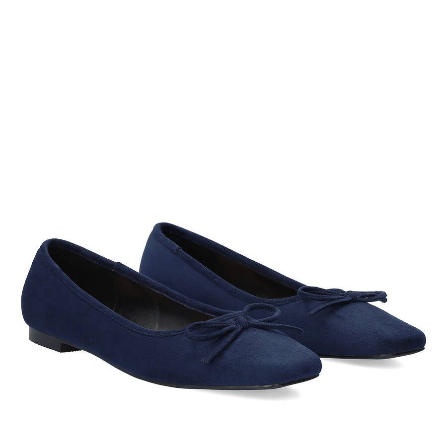 Ballerinas aus Velourlederimitat in Marineblau mit Schleifchen 