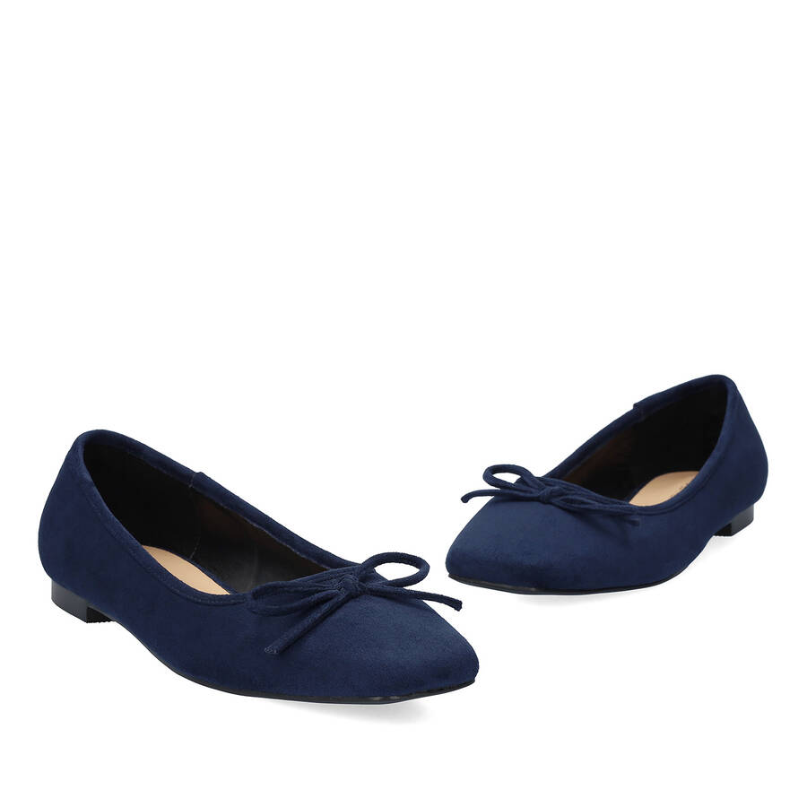 Ballerinas aus Velourlederimitat in Marineblau mit Schleifchen 