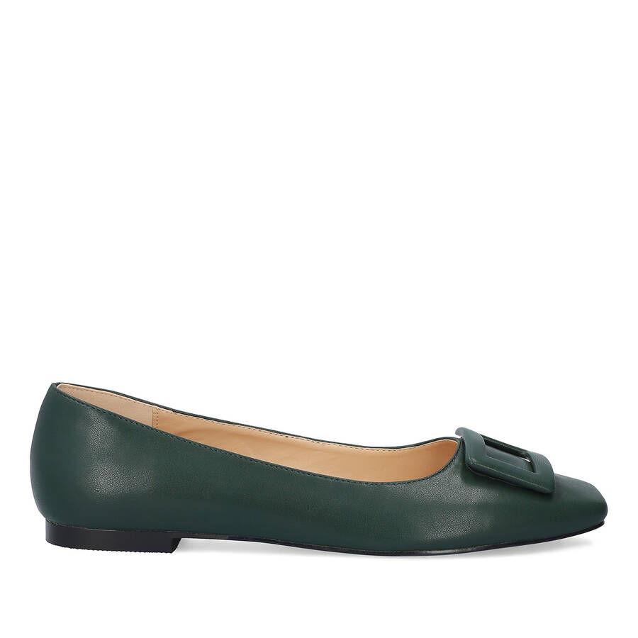 Flat ballerinas in green faux leather 