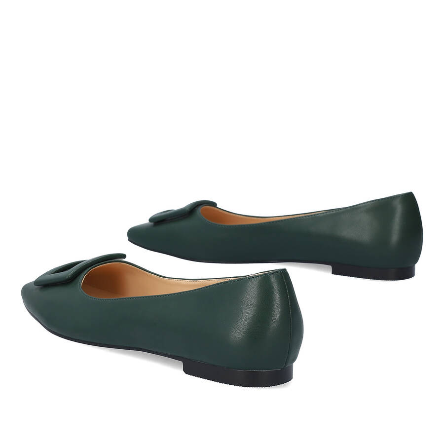 Flat ballerinas in green faux leather 