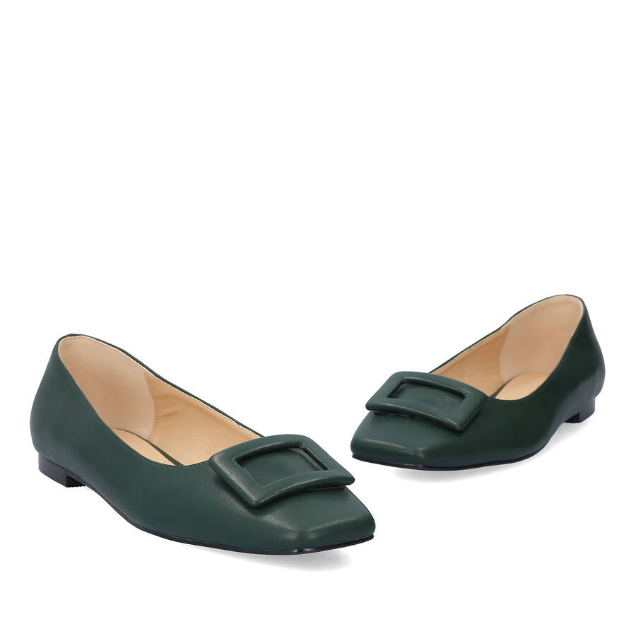 Flat ballerinas in green faux leather 