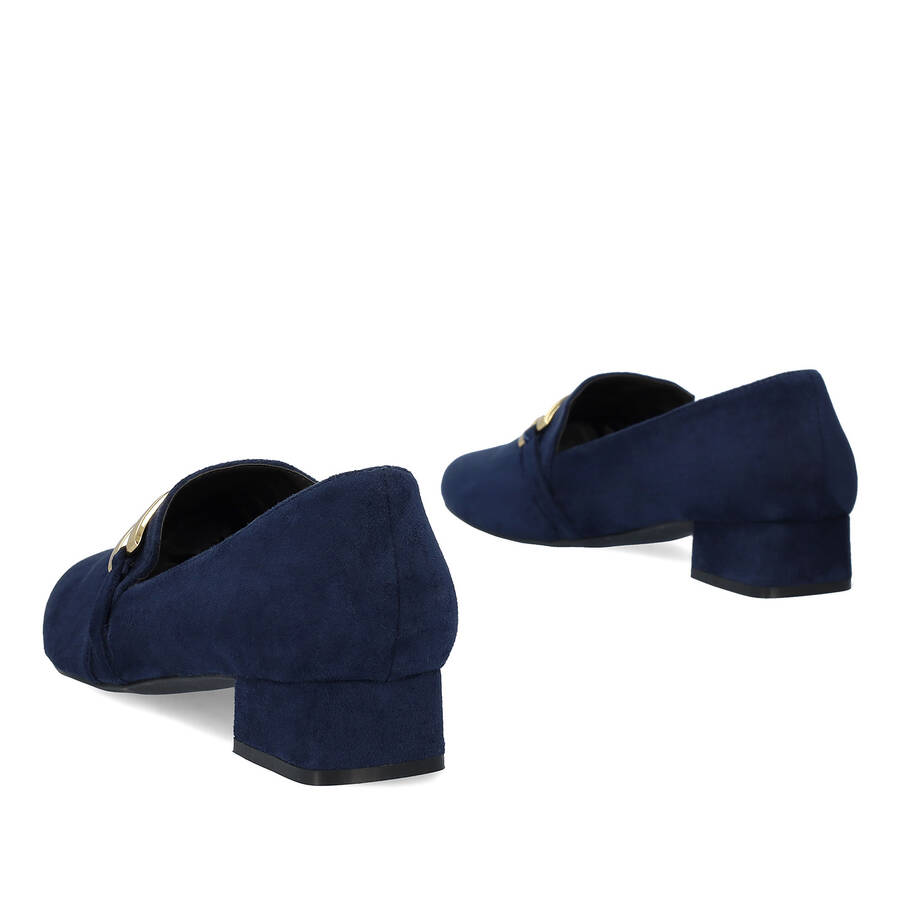 Moccasins in navy faux suede with chain detail 