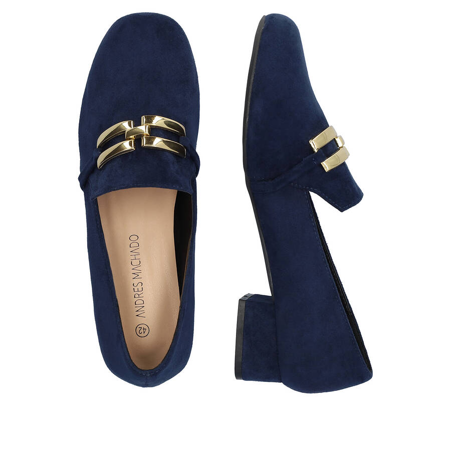 Moccasins in navy faux suede with chain detail 