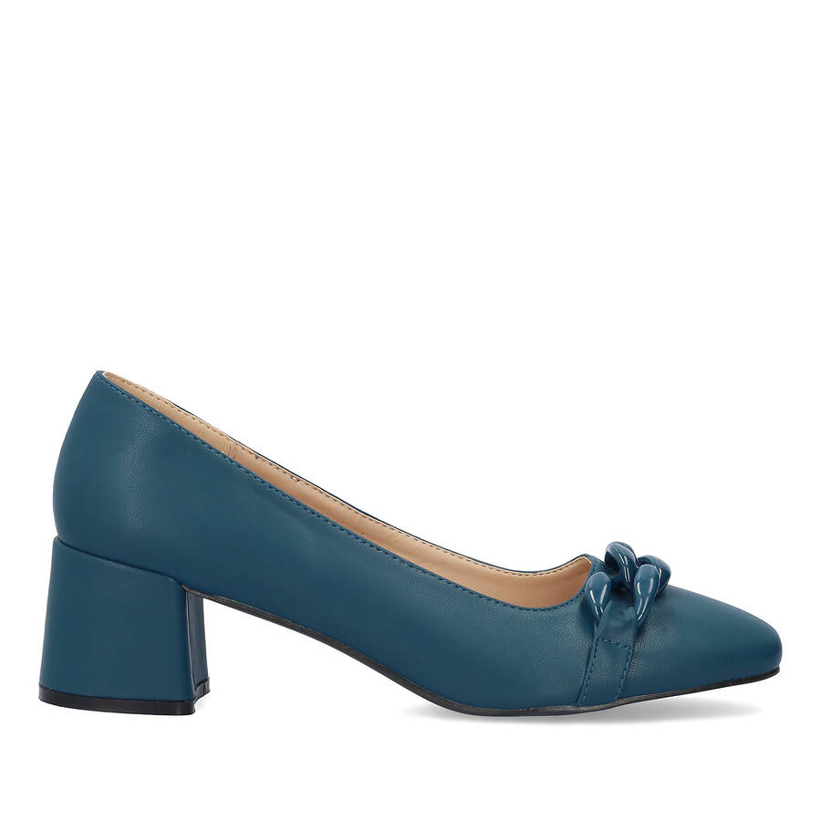 Pumps aus blauem Lederimitat 