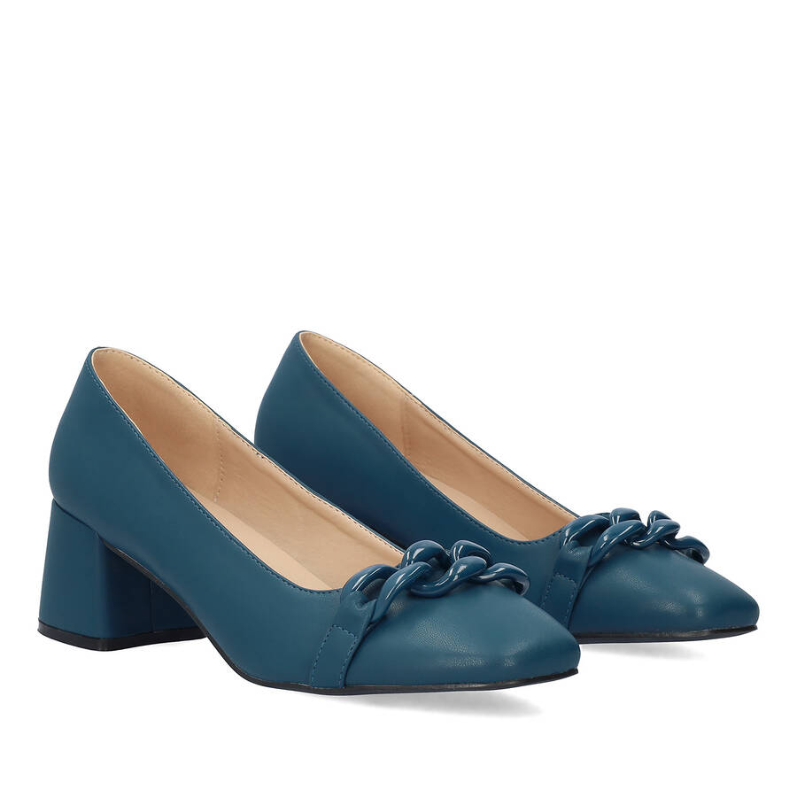 Pumps aus blauem Lederimitat 