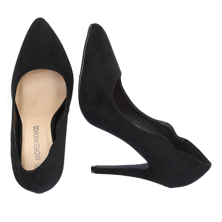 Fine tip stilettos in black faux suede. 