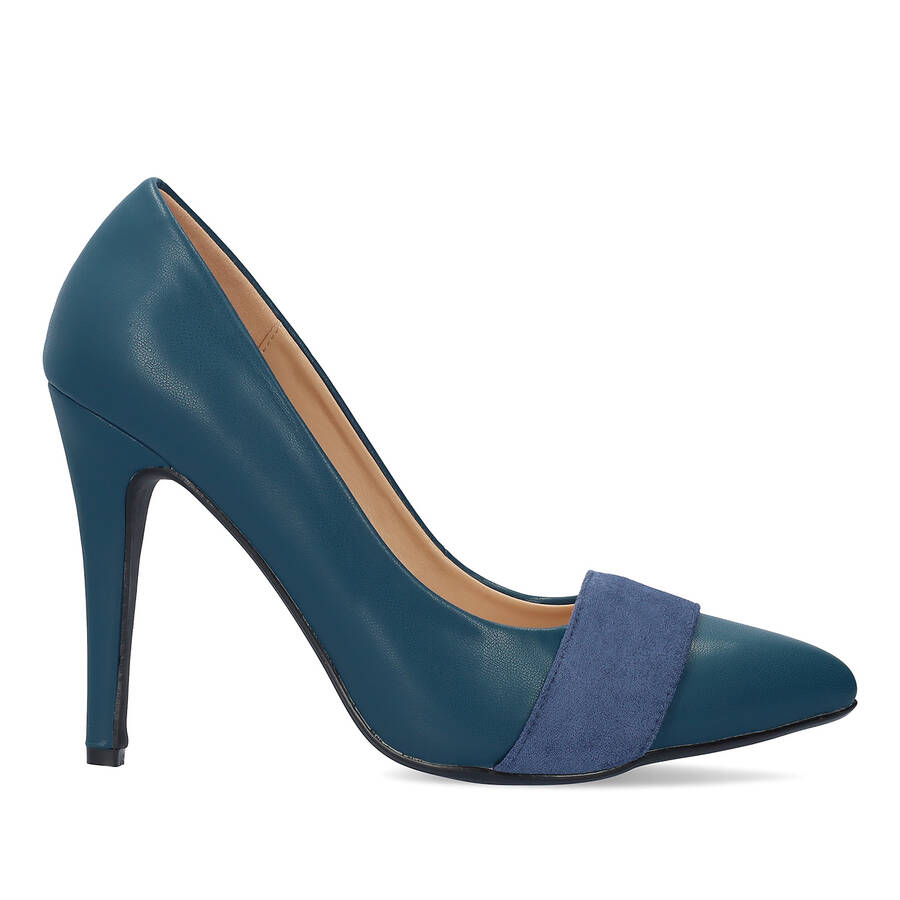 Fine tip stilettos in blue faux leather 