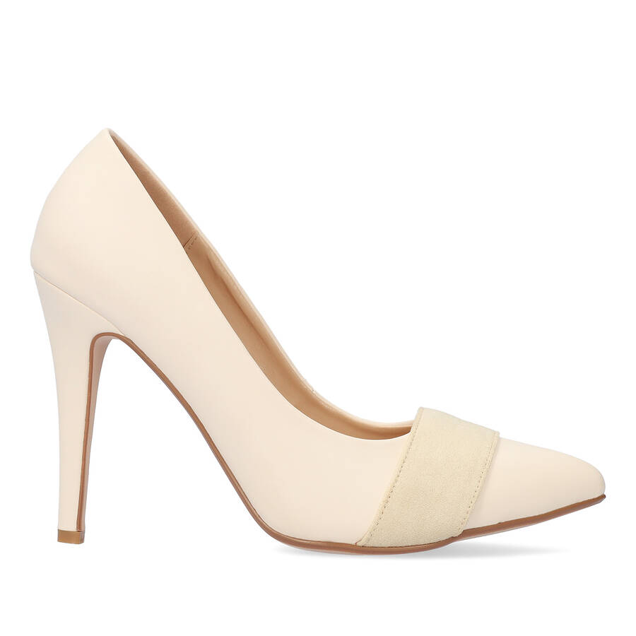 Fine tip stilettos in off white faux leather 