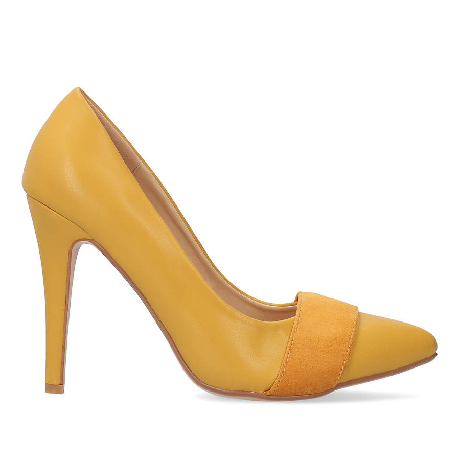 Fine tip stilettos in blue mustard leather 