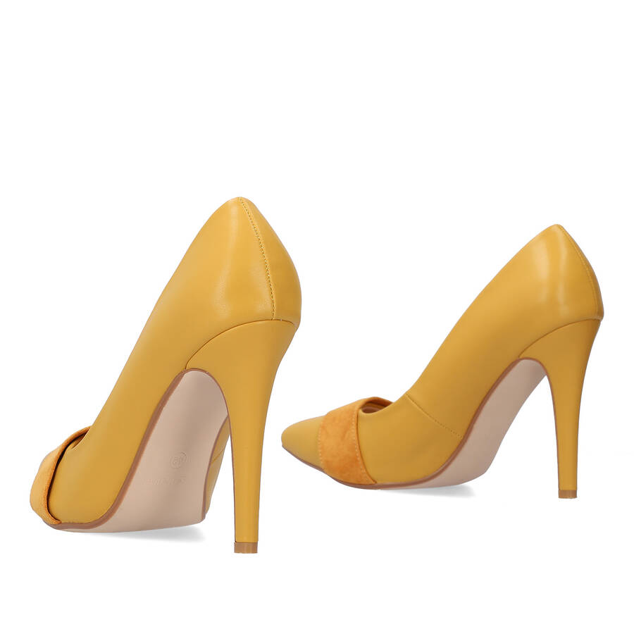 Fine tip stilettos in blue mustard leather 