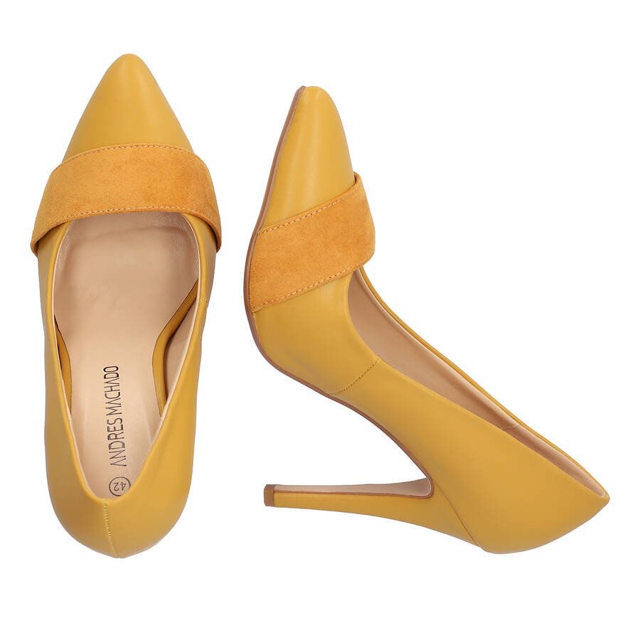 Fine tip stilettos in blue mustard leather 